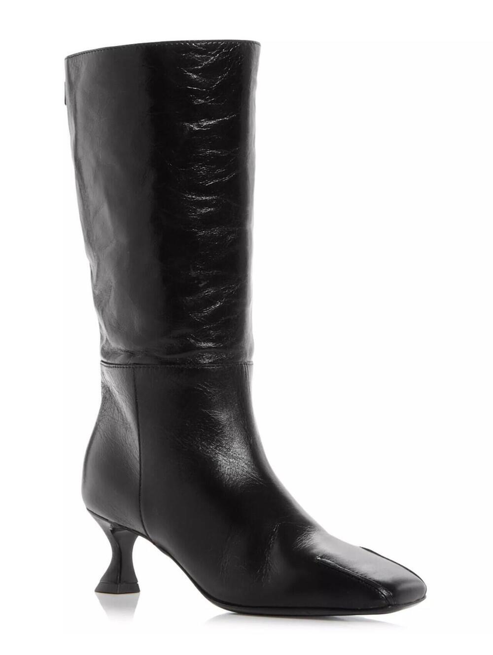 840$ Moschino Square Toe Leather Mid Calf Boots Women's Size 8 US / 38 EU Black